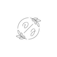 iniciais dj monograma Casamento logotipo com simples folha esboço e círculo estilo vetor