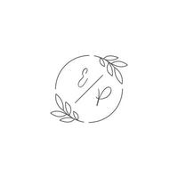 iniciais ep monograma Casamento logotipo com simples folha esboço e círculo estilo vetor