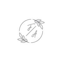 iniciais fa monograma Casamento logotipo com simples folha esboço e círculo estilo vetor