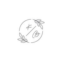 iniciais kb monograma Casamento logotipo com simples folha esboço e círculo estilo vetor