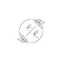 iniciais kr monograma Casamento logotipo com simples folha esboço e círculo estilo vetor