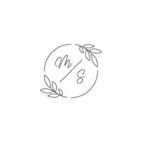 iniciais em monograma Casamento logotipo com simples folha esboço e círculo estilo vetor