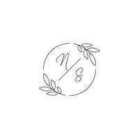 iniciais ns monograma Casamento logotipo com simples folha esboço e círculo estilo vetor