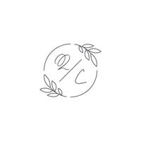 iniciais qc monograma Casamento logotipo com simples folha esboço e círculo estilo vetor