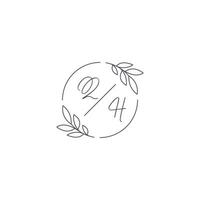 iniciais qh monograma Casamento logotipo com simples folha esboço e círculo estilo vetor