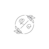 iniciais qo monograma Casamento logotipo com simples folha esboço e círculo estilo vetor