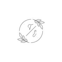iniciais te monograma Casamento logotipo com simples folha esboço e círculo estilo vetor