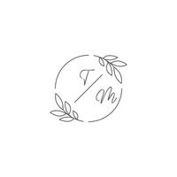 iniciais tm monograma Casamento logotipo com simples folha esboço e círculo estilo vetor