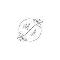 iniciais ua monograma Casamento logotipo com simples folha esboço e círculo estilo vetor