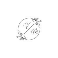 iniciais vm monograma Casamento logotipo com simples folha esboço e círculo estilo vetor