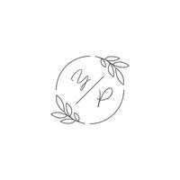 iniciais yp monograma Casamento logotipo com simples folha esboço e círculo estilo vetor