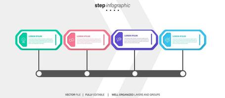 conceito do o negócio modelo com 4 sucessivo passos. quatro colorida gráfico elementos. Linha do tempo Projeto para folheto, apresentação. infográfico Projeto disposição vetor