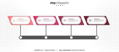 conceito do o negócio modelo com 4 sucessivo passos. quatro colorida gráfico elementos. Linha do tempo Projeto para folheto, apresentação. infográfico Projeto disposição vetor