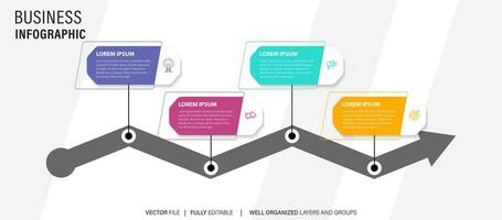 conceito do o negócio modelo com 4 sucessivo passos. quatro colorida gráfico elementos. Linha do tempo Projeto para folheto, apresentação. infográfico Projeto disposição vetor