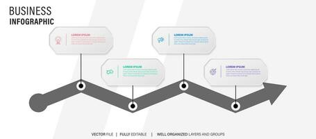 linha degrau infográfico. 4 opções fluxo de trabalho diagrama, círculo Linha do tempo número infográfico, processo passos gráfico. linear vetor infográficos. processo ordem infográfico seta e passos ponto ilustração