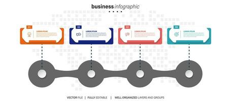 linha degrau infográfico. 4 opções fluxo de trabalho diagrama, círculo Linha do tempo número infográfico, processo passos gráfico. linear vetor infográficos. processo ordem infográfico seta e passos ponto ilustração