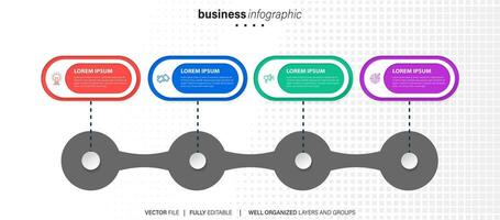 abstrato elementos do gráfico infográfico modelo com rótulo, integrado círculos. o negócio conceito com 4 opções. para contente, diagrama, fluxograma, passos, peças, Linha do tempo infográficos, fluxo de trabalho disposição vetor