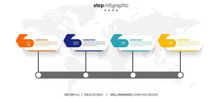 moderno 3d infográfico modelo com 4 passos. o negócio círculo modelo com opções para folheto, diagrama, fluxo de trabalho, Linha do tempo, rede Projeto. vetor eps 10