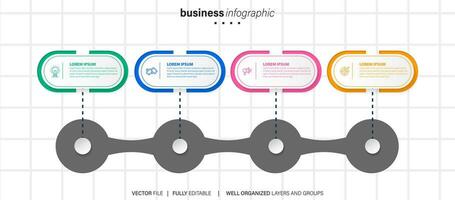 modelo de design de infográfico de negócios com 4 opções, etapas ou processos. pode ser usado para layout de fluxo de trabalho, diagrama, relatório anual, web design vetor