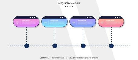 modelo de design de infográfico de negócios com 4 opções, etapas ou processos. pode ser usado para layout de fluxo de trabalho, diagrama, relatório anual, web design vetor