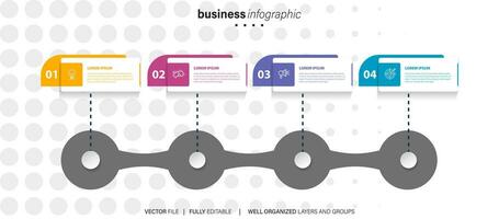 modelo de design de infográfico de negócios com 4 opções, etapas ou processos. pode ser usado para layout de fluxo de trabalho, diagrama, relatório anual, web design vetor