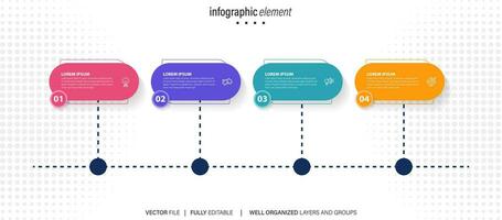 4 elementos esquema, diagrama. quatro conectado rodadas. infográfico modelo. vetor