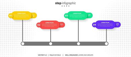 moderno 3d infográfico modelo com 4 passos. o negócio círculo modelo com opções para folheto, diagrama, fluxo de trabalho, Linha do tempo, rede Projeto. vetor eps 10