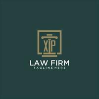 xp inicial monograma logotipo para escritório de advocacia com pilar Projeto dentro criativo quadrado vetor