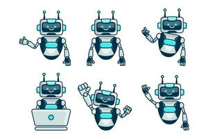 robô mascote personagem vetor ilustração. robô desenho animado pose conjunto Projeto coleções
