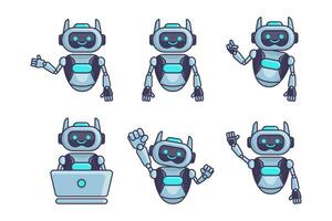 robô mascote personagem vetor ilustração. robô desenho animado pose conjunto Projeto coleções