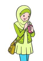 menina muçulmana da moda asiática bebendo vetor