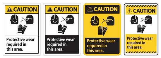 sinal de cuidado, use equipamento de proteção nesta área com símbolos de ppe vetor
