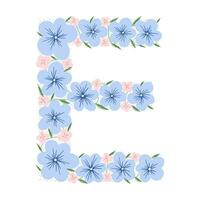 alfabeto botânico floral. carta de monograma desenhada à mão vintage e. carta com plantas e flores. letras vetoriais isoladas em branco vetor