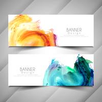 Abstrato moderno conjunto de modelo de banners aquarela colorida vetor