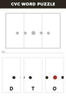 Educação jogos para crianças para aprender cvc palavra de completo a enigma do fofa desenho animado ponto cenário imprimível planilha vetor