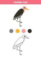 cor fofa desenho animado marabu pássaro. planilha para crianças. vetor