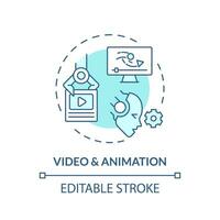 editável vídeo e animação ícone conceito, isolado vetor, ai para seo azul fino linha ilustração. vetor