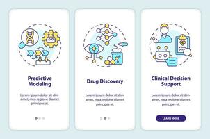 ai e ml dentro precisão remédio onboarding Móvel aplicativo tela. passo a passo 3 passos editável gráfico instruções com linear conceitos. interface do usuário, ux, gui modelo vetor