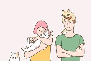 pessoas segurando gatos. mão desenhada estilo ilustrações vetoriais. vetor