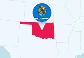 Unidos estados com selecionado Oklahoma mapa e Oklahoma bandeira ícone. vetor