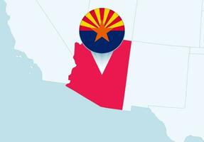 Unidos estados com selecionado Arizona mapa e Arizona bandeira ícone. vetor