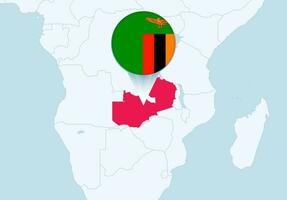 África com selecionado Zâmbia mapa e Zâmbia bandeira ícone. vetor