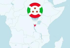 África com selecionado Burundi mapa e Burundi bandeira ícone. vetor