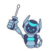 robô mascote segurando Chave de fenda vetor ilustração. robô personagem pose ilustração