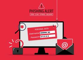 phishing isca alerta conceito, Conecte-se para dentro conta o email com pescaria gancho, hacker tentando para hackear e roubar pessoal dados, cyber segurança Atenção a partir de cibercrime vetor