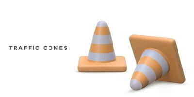 3d realista tráfego cones isolado em branco fundo. vetor ilustração.
