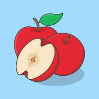 fatia e todo do maçã desenho animado vetor ilustração. maçã fruta plano ícone esboço