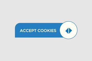 Novo aceitar biscoitos moderno, local na rede Internet, clique botão, nível, sinal, discurso, bolha bandeira, vetor