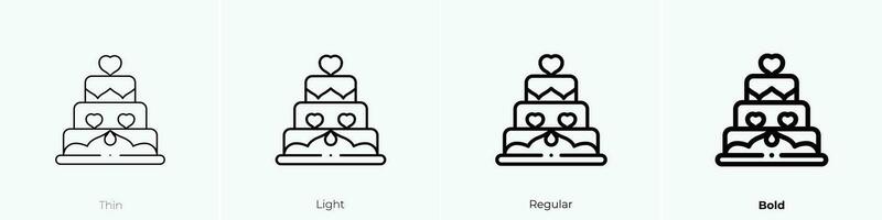 Casamento bolo ícone. afinar, luz, regular e negrito estilo Projeto isolado em branco fundo vetor