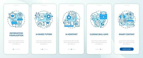 5 passos azul ícones representando ai dentro Educação, gráfico instruções com linear conceitos, aplicativo tela. vetor